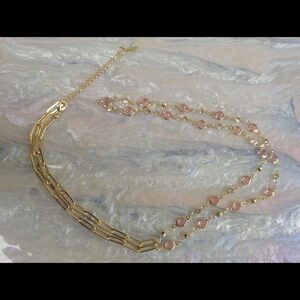 Pink Crystal Waist Chain • Gold Paperclip Chain • Adjustable Belly Chain 26"-34"